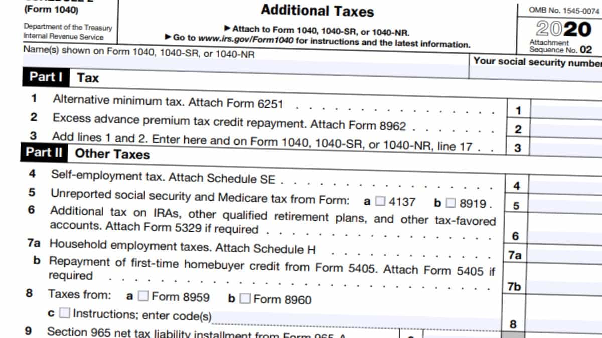 2020 - 2021 Schedule 2 | Additional Taxes - 1040 Form